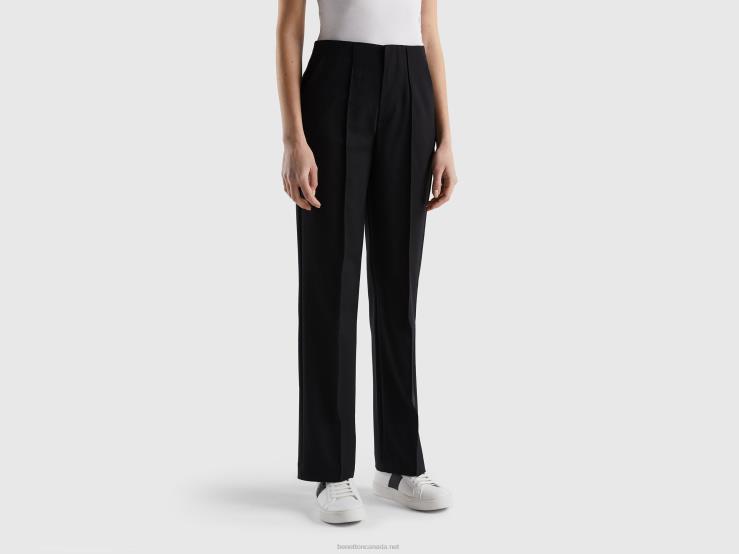 Straight High-Waisted Trousers B4BF4091 Benetton Women Black