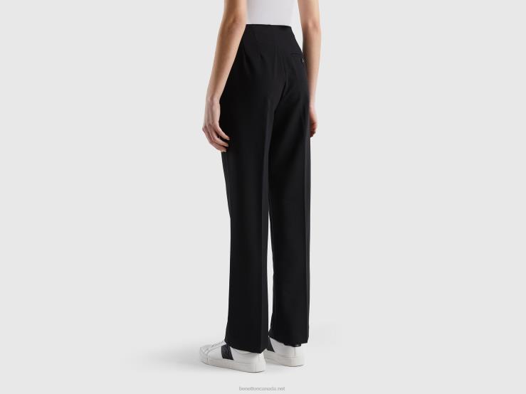 Straight High-Waisted Trousers B4BF4091 Benetton Women Black