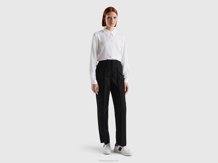 Straight High-Waisted Trousers B4BF4091 Benetton Women Black