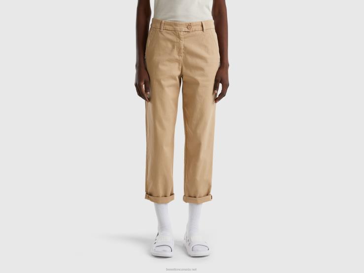 Stretch Cotton Chino Trousers B4BF4040 Benetton Women Camel