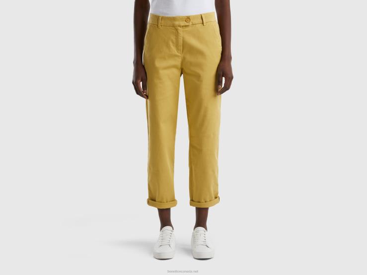 Stretch Cotton Chino Trousers B4BF4099 Benetton Women Mustard