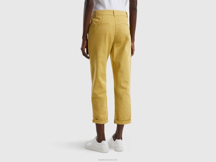 Stretch Cotton Chino Trousers B4BF4099 Benetton Women Mustard
