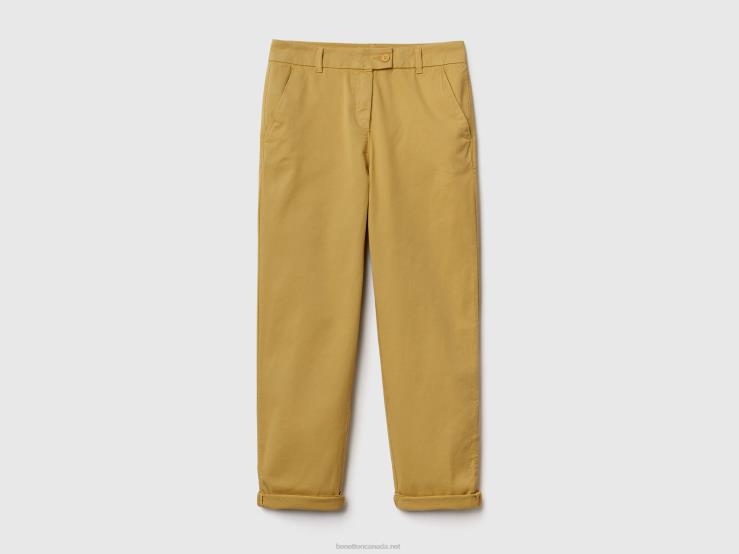 Stretch Cotton Chino Trousers B4BF4099 Benetton Women Mustard
