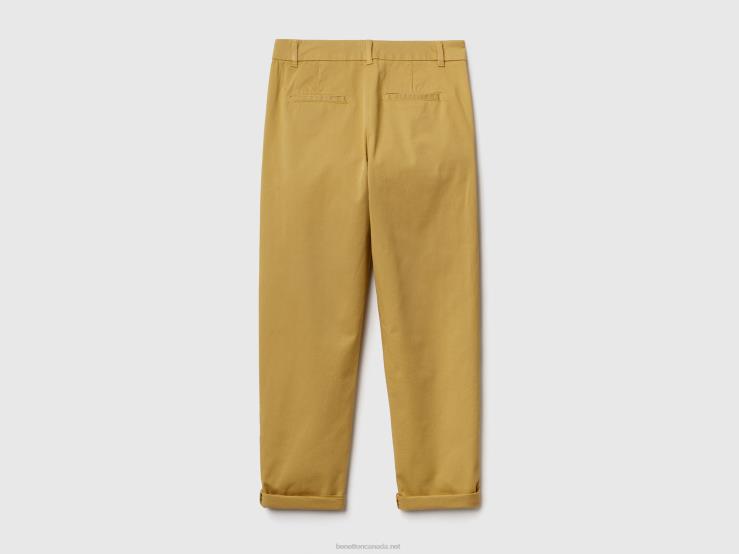 Stretch Cotton Chino Trousers B4BF4099 Benetton Women Mustard