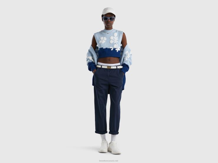 Stretch Cotton Chino Trousers B4BF4130 Benetton Women Dark Blue