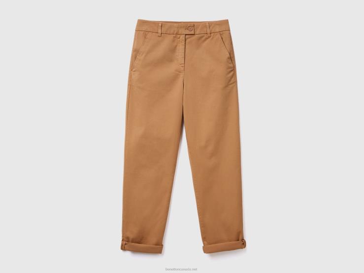Stretch Cotton Chino Trousers B4BF572 Benetton Women Beige