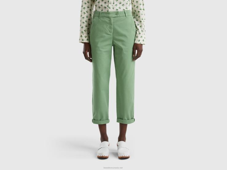 Stretch Cotton Chino Trousers B4BF590 Benetton Women Green