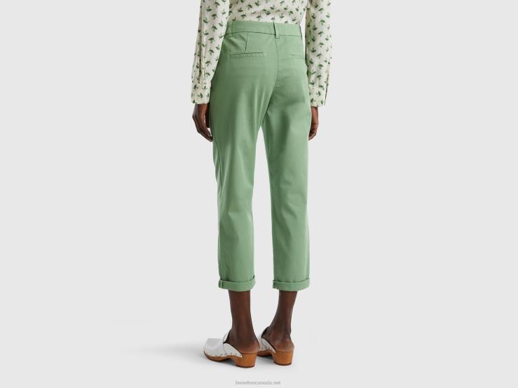 Stretch Cotton Chino Trousers B4BF590 Benetton Women Green