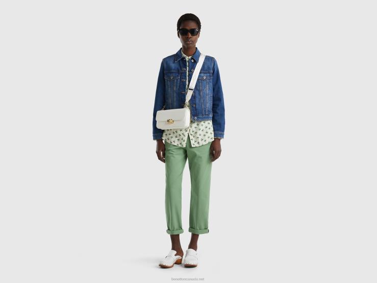 Stretch Cotton Chino Trousers B4BF590 Benetton Women Green