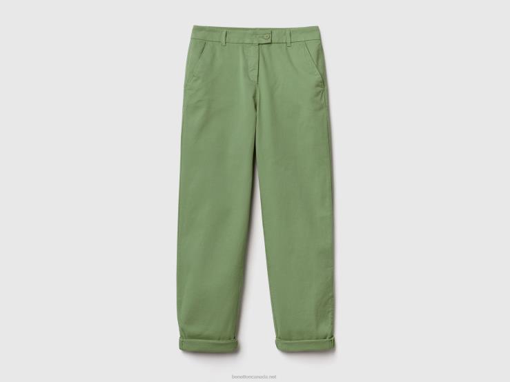 Stretch Cotton Chino Trousers B4BF590 Benetton Women Green