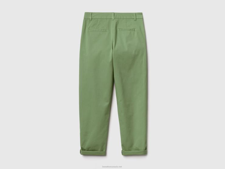 Stretch Cotton Chino Trousers B4BF590 Benetton Women Green