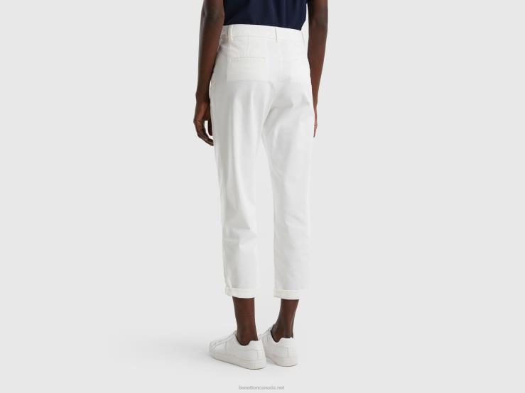 Stretch Cotton Chino Trousers B4BF605 Benetton Women Creamy White
