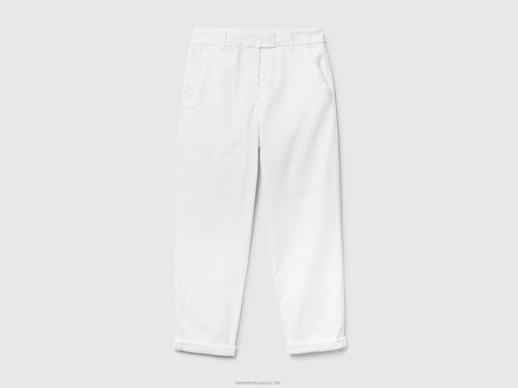 Stretch Cotton Chino Trousers B4BF605 Benetton Women Creamy White