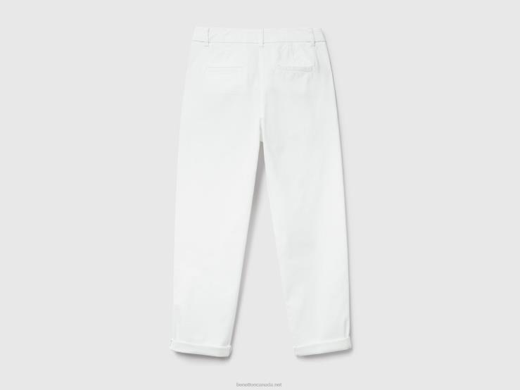 Stretch Cotton Chino Trousers B4BF605 Benetton Women Creamy White