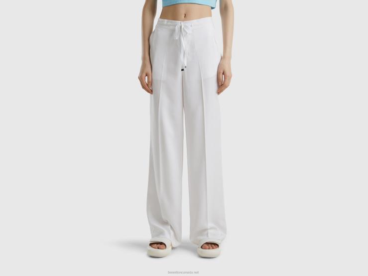 Trousers In Pure Lyocell B4BF606 Benetton Women White