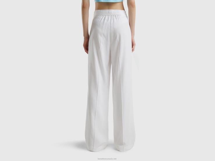 Trousers In Pure Lyocell B4BF606 Benetton Women White