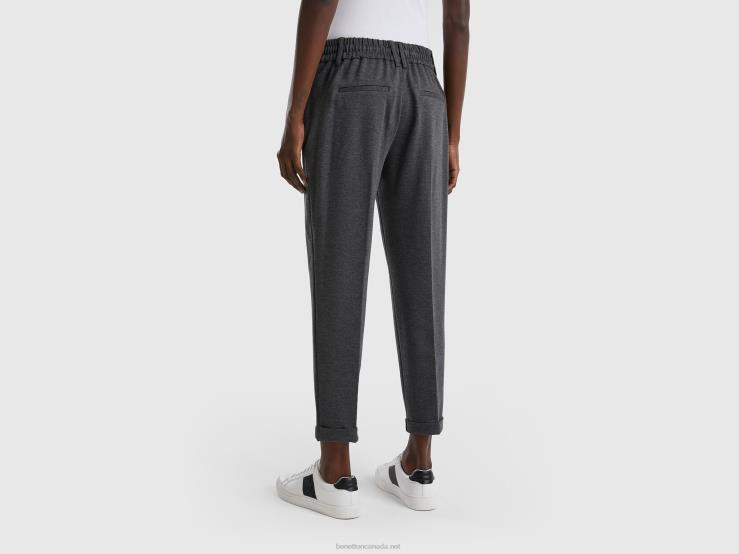 Yarn Dyed Trousers With Drawstring B4BF630 Benetton Women Gray