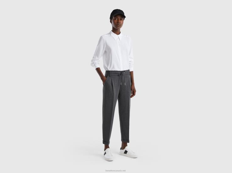 Yarn Dyed Trousers With Drawstring B4BF630 Benetton Women Gray