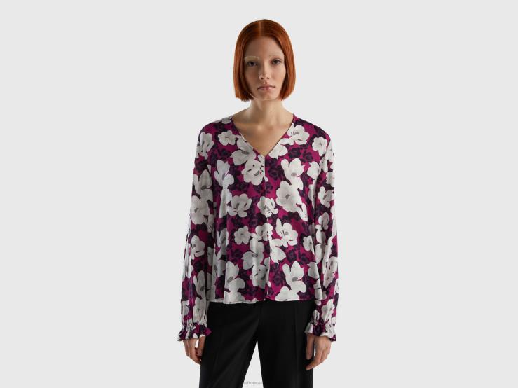 Flowy Flowery Blouse B4BF3993 Benetton Women Red