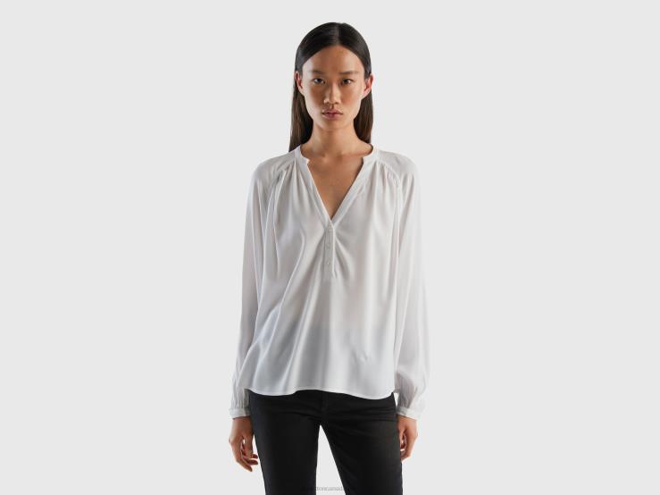 Long Sleeve 100% Viscose Blouse B4BF3980 Benetton Women White