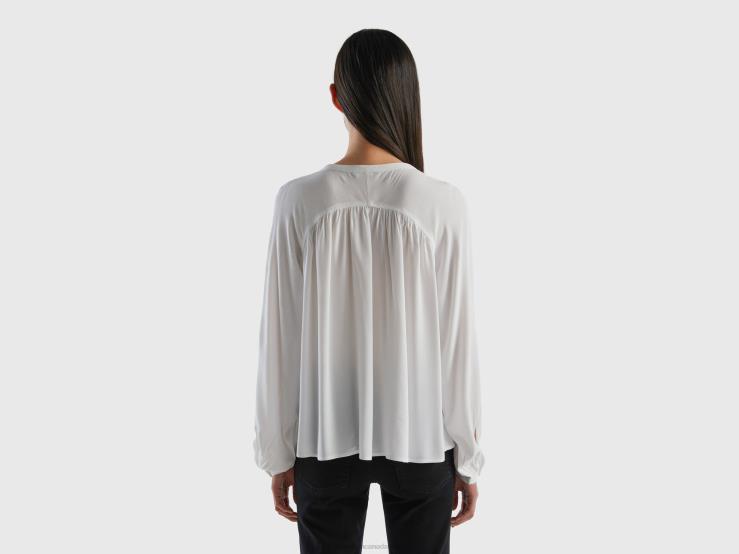 Long Sleeve 100% Viscose Blouse B4BF503 Benetton Women White