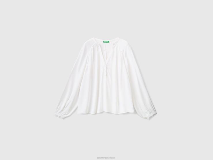 Long Sleeve 100% Viscose Blouse B4BF503 Benetton Women White
