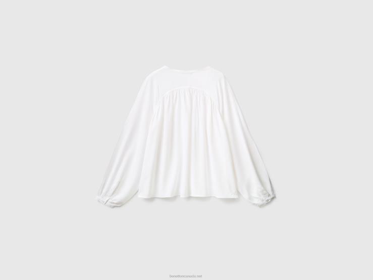 Long Sleeve 100% Viscose Blouse B4BF503 Benetton Women White