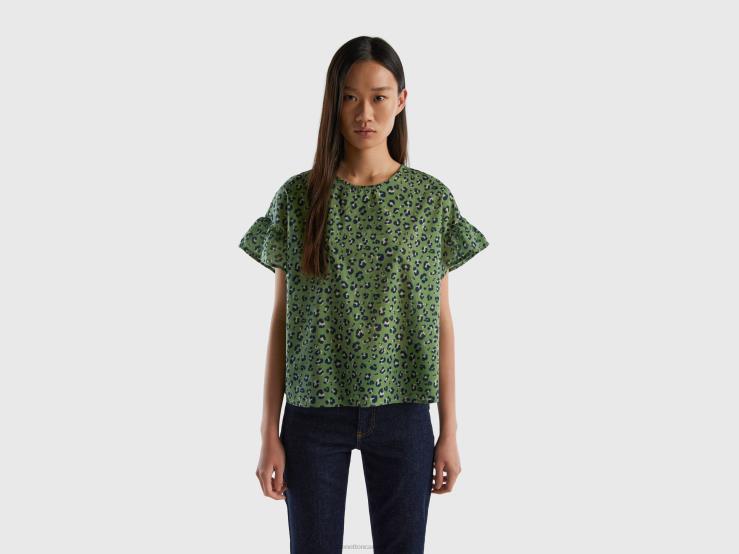 Patterned Blouse In Pure Cotton B4BF3978 Benetton Women Green