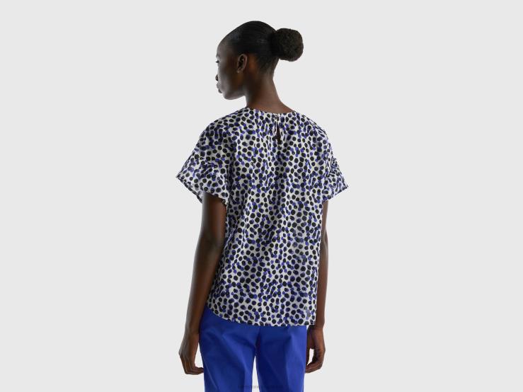 Patterned Blouse In Pure Cotton B4BF497 Benetton Women Blue