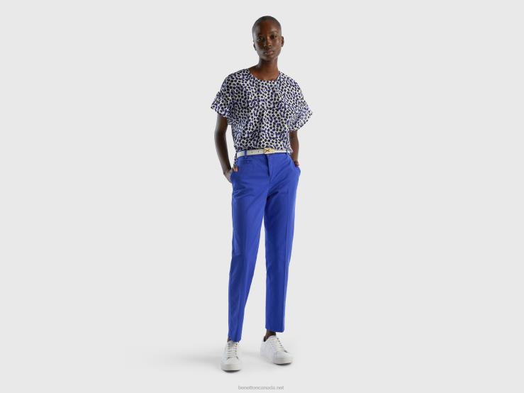 Patterned Blouse In Pure Cotton B4BF497 Benetton Women Blue