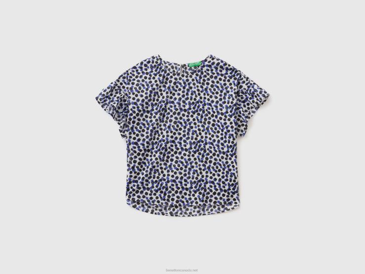 Patterned Blouse In Pure Cotton B4BF497 Benetton Women Blue