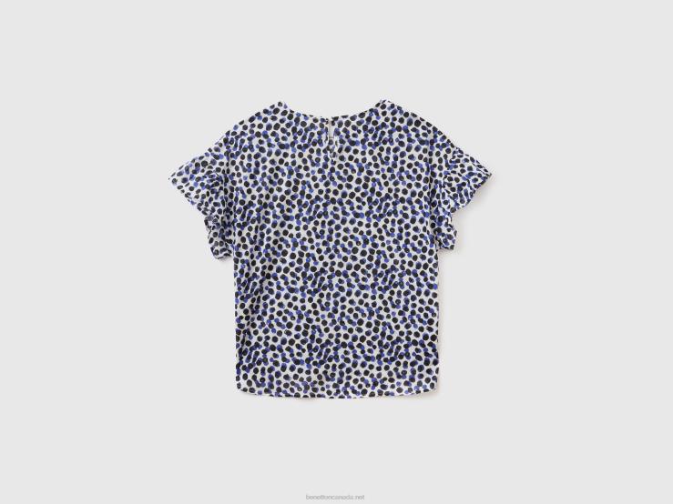 Patterned Blouse In Pure Cotton B4BF497 Benetton Women Blue