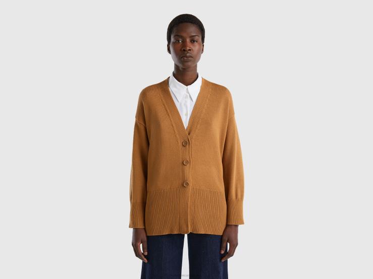 Beige Cardigan In Tricot Cotton B4BF105 Benetton Women Beige