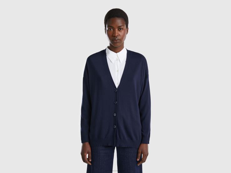 Cardigan In Cotton And Modal B4BF18 Benetton Women Dark Blue