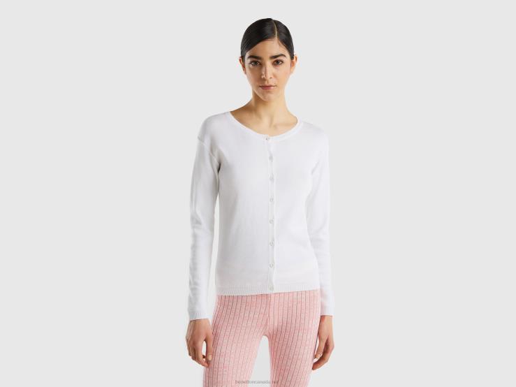 Crew Neck Cardigan In Pure Cotton B4BF155 Benetton Women White