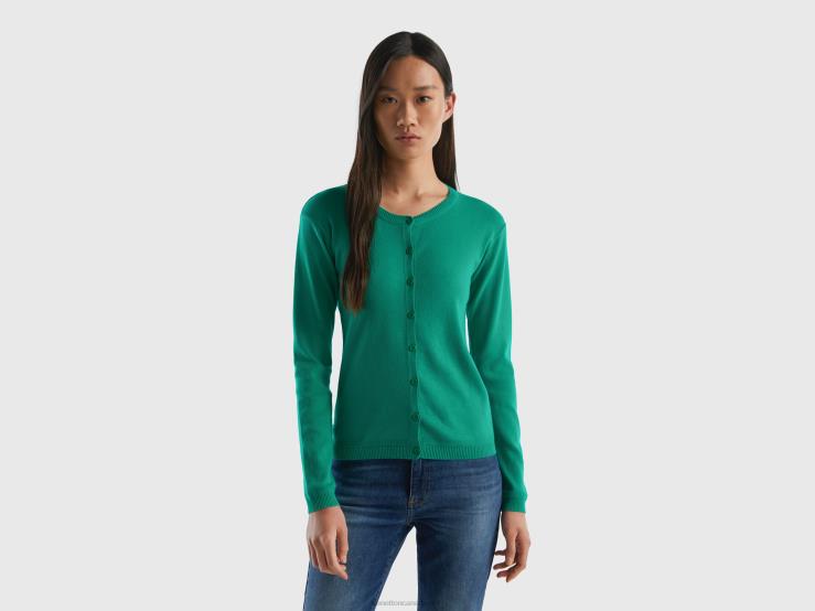 Crew Neck Cardigan In Pure Cotton B4BF161 Benetton Women Green