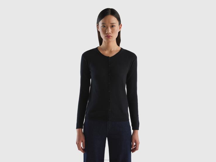 Crew Neck Cardigan In Pure Cotton B4BF3698 Benetton Women Black