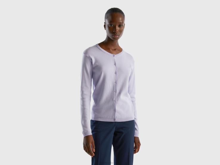 Crew Neck Cardigan In Pure Cotton B4BF94 Benetton Women Lilac
