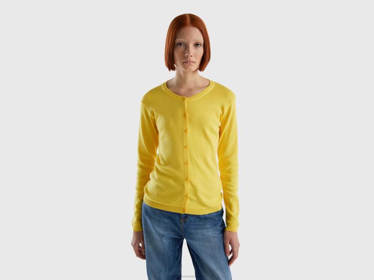Crew Neck Cardigan In Pure Cotton B4BF95 Benetton Women Yellow