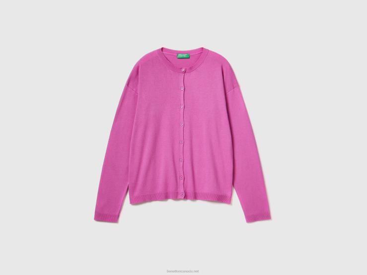 Crew Neck Cardigan With Buttons B4BF3513 Benetton Women Pink