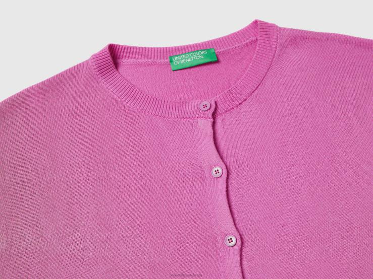 Crew Neck Cardigan With Buttons B4BF3513 Benetton Women Pink