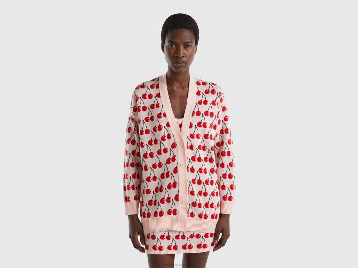 Pink Cardigan With Cherry Pattern B4BF3526 Benetton Women Pink