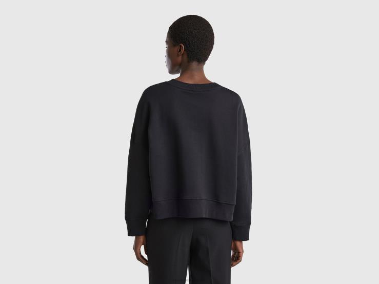 Boxy Fit 100% Cotton Sweatshirt B4BF288 Benetton Women Black