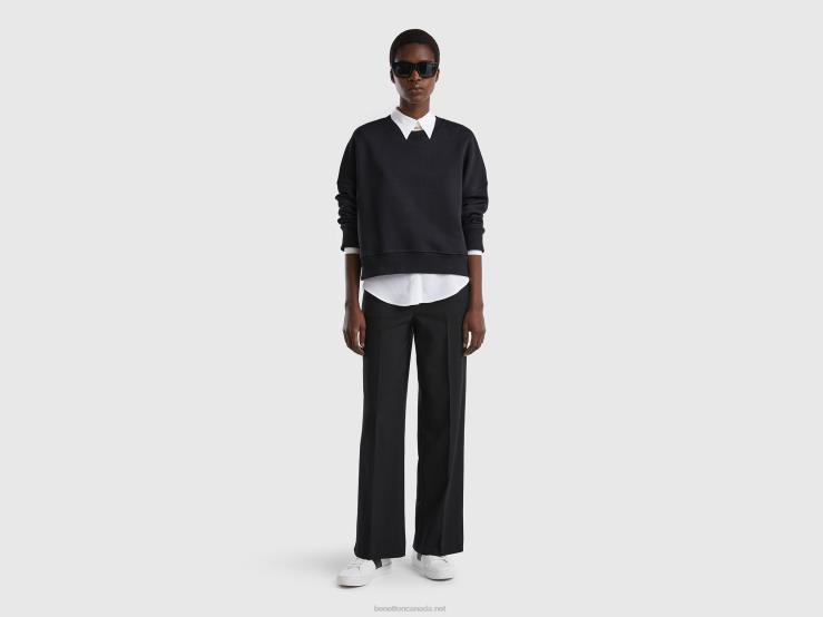 Boxy Fit 100% Cotton Sweatshirt B4BF288 Benetton Women Black