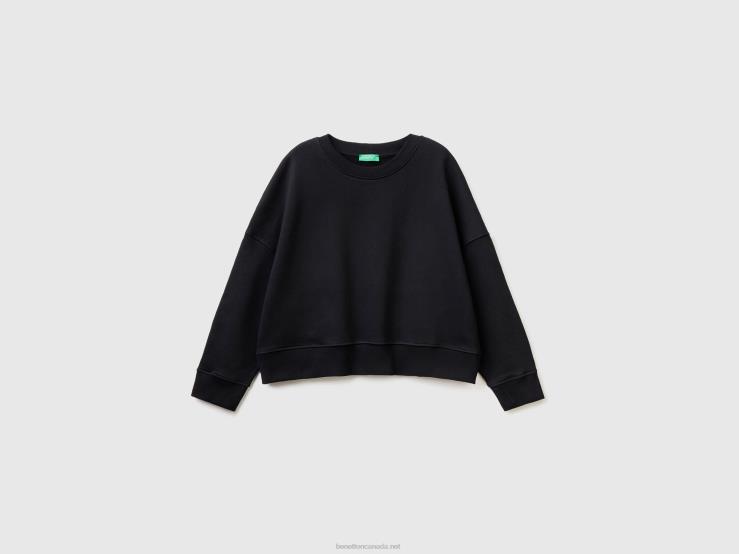Boxy Fit 100% Cotton Sweatshirt B4BF288 Benetton Women Black