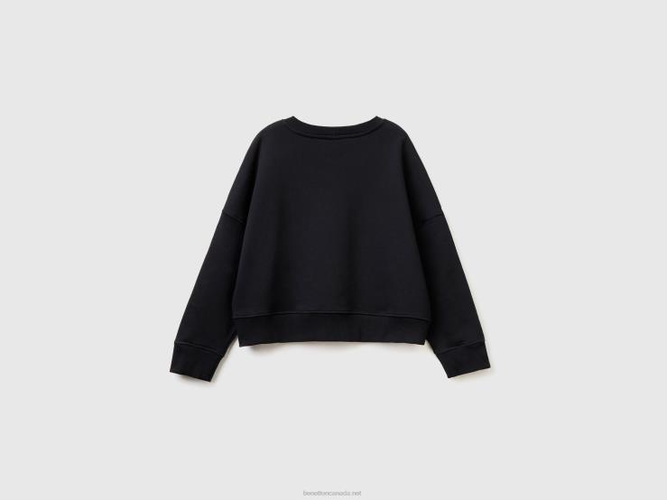 Boxy Fit 100% Cotton Sweatshirt B4BF288 Benetton Women Black