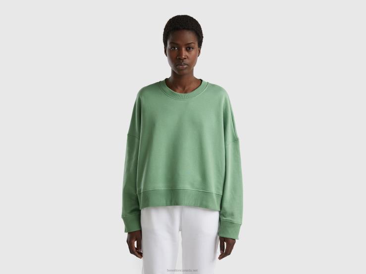 Boxy Fit 100% Cotton Sweatshirt B4BF3769 Benetton Women Green