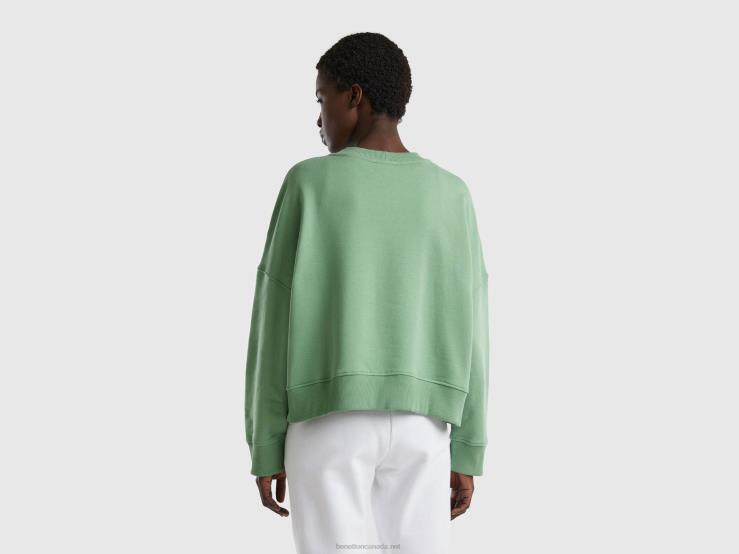 Boxy Fit 100% Cotton Sweatshirt B4BF3769 Benetton Women Green