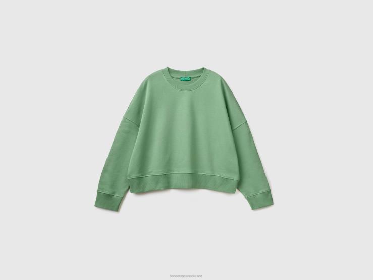 Boxy Fit 100% Cotton Sweatshirt B4BF3769 Benetton Women Green