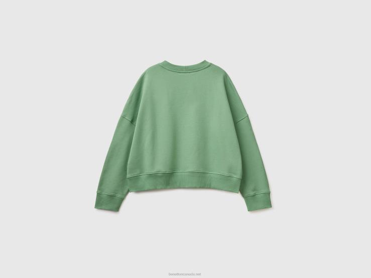 Boxy Fit 100% Cotton Sweatshirt B4BF3769 Benetton Women Green
